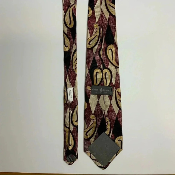 2/$30 ROBERT TALBOTT Burgundy Paisley Silk Tie & Pocket Square - Picture 4 of 16
